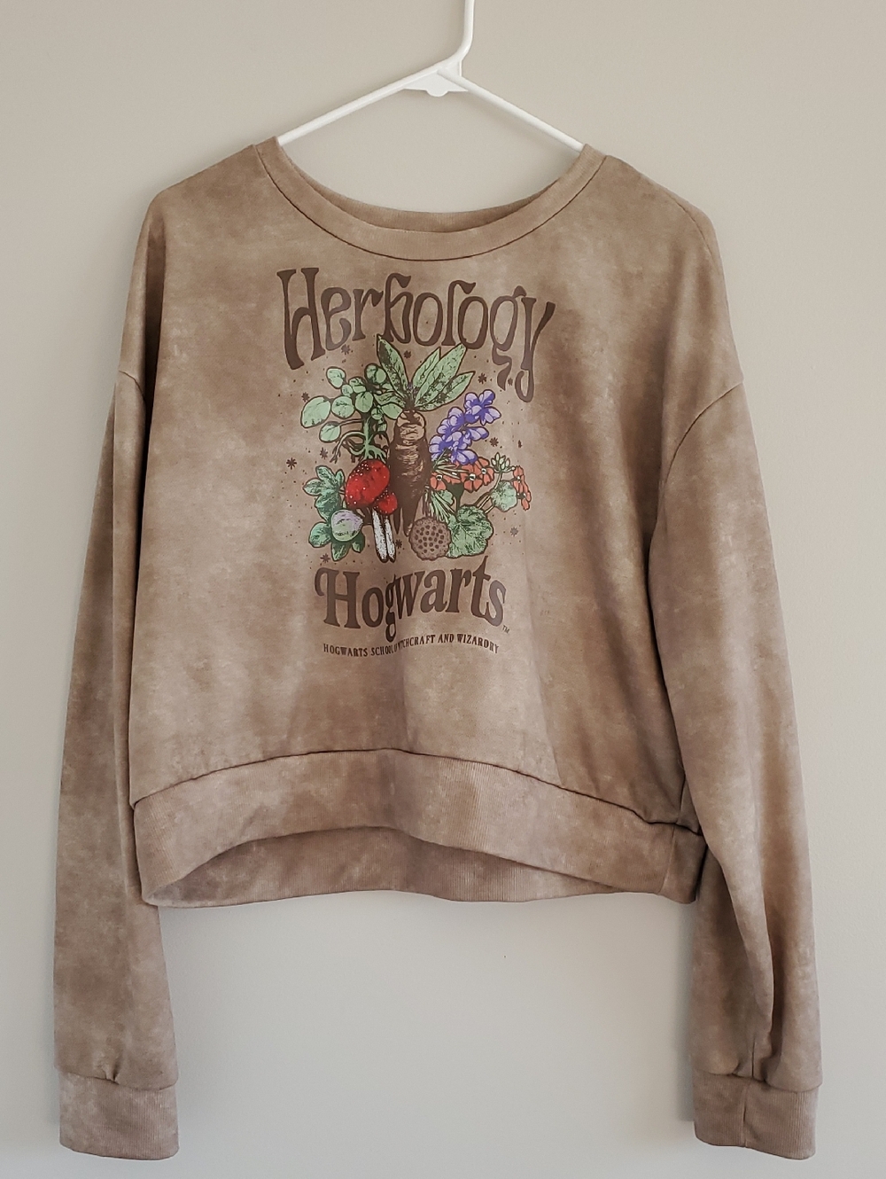 Harry Potter Beige Graphic Herbology Hogwards Cropped Pullover Sz XL Casual